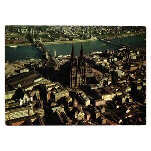 Vintage Postcard Cologne Aerial View Cathedral Rhine River Germany Shuhwold-Verl